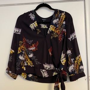 Madewell Faux wrap floral plum top